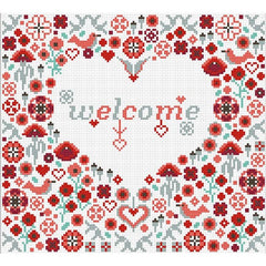 Welcome Poppy Heart Cross Stitch Pattern Stitched Modern