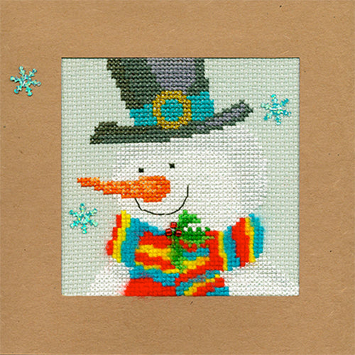 Cross Stitch Greeting Card Kit - Snowy Snowman - Stitched Modern