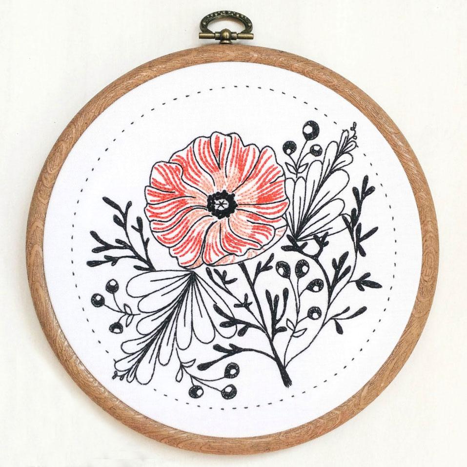 Download Poppy Power Hand Embroidery Kit Stitched Modern