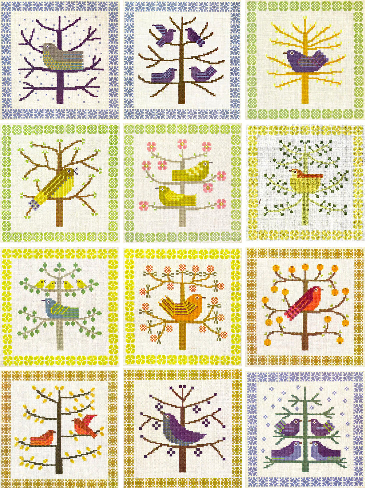 Vintage Birds Cross Stitch Kit - Calendar Series, August 1969