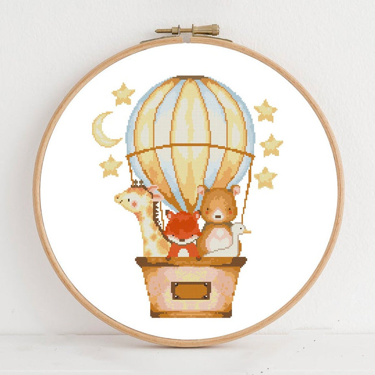 Balloon Ride Cross Stitch Pattern Stitched Modern