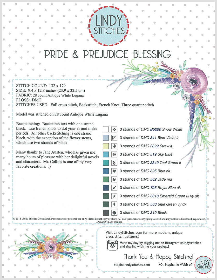 Pride & Prejudice Blessing Cross Stitch Pattern - Stitched ...