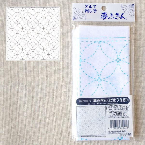 Cotton sashiko fabric with wash-out waves pattern, blue - SARTOR