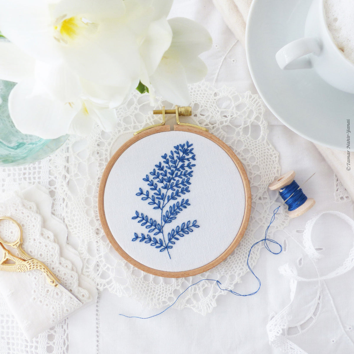 Blue Leaves Mini Hoop Hand Embroidery Kit
