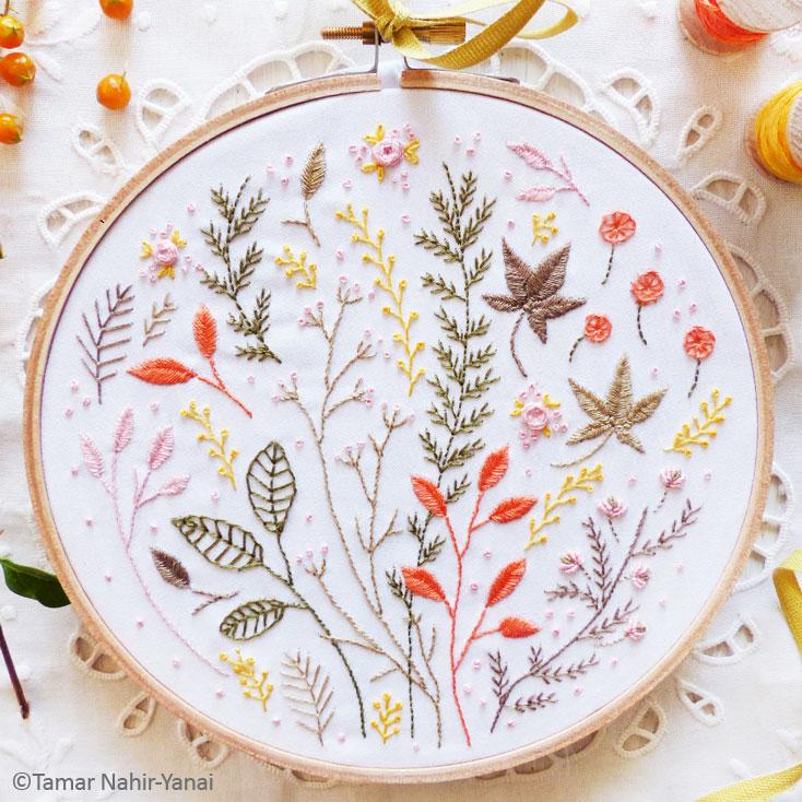 autumn leaves hand embroidery kit stitched modern