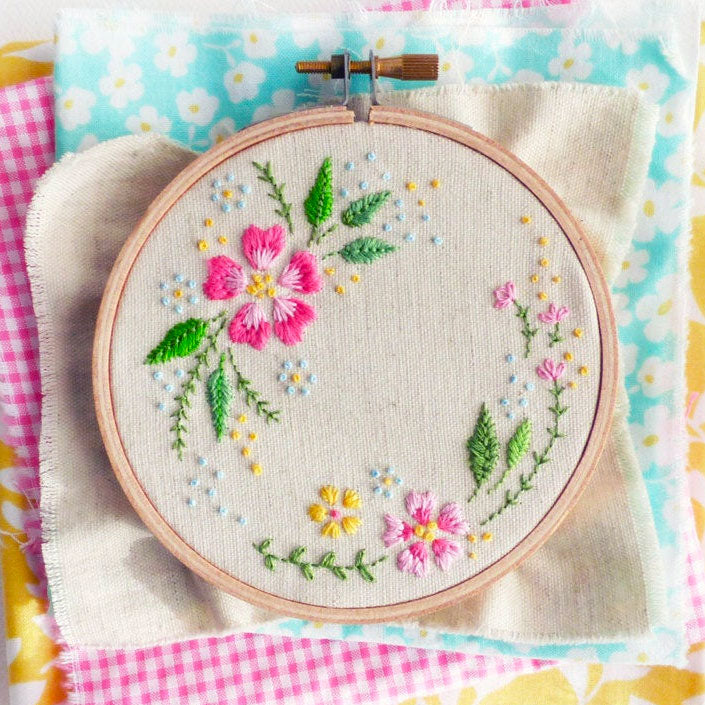 Circle of Flowers Mini Hoop Hand Embroidery Kit - Stitched Modern