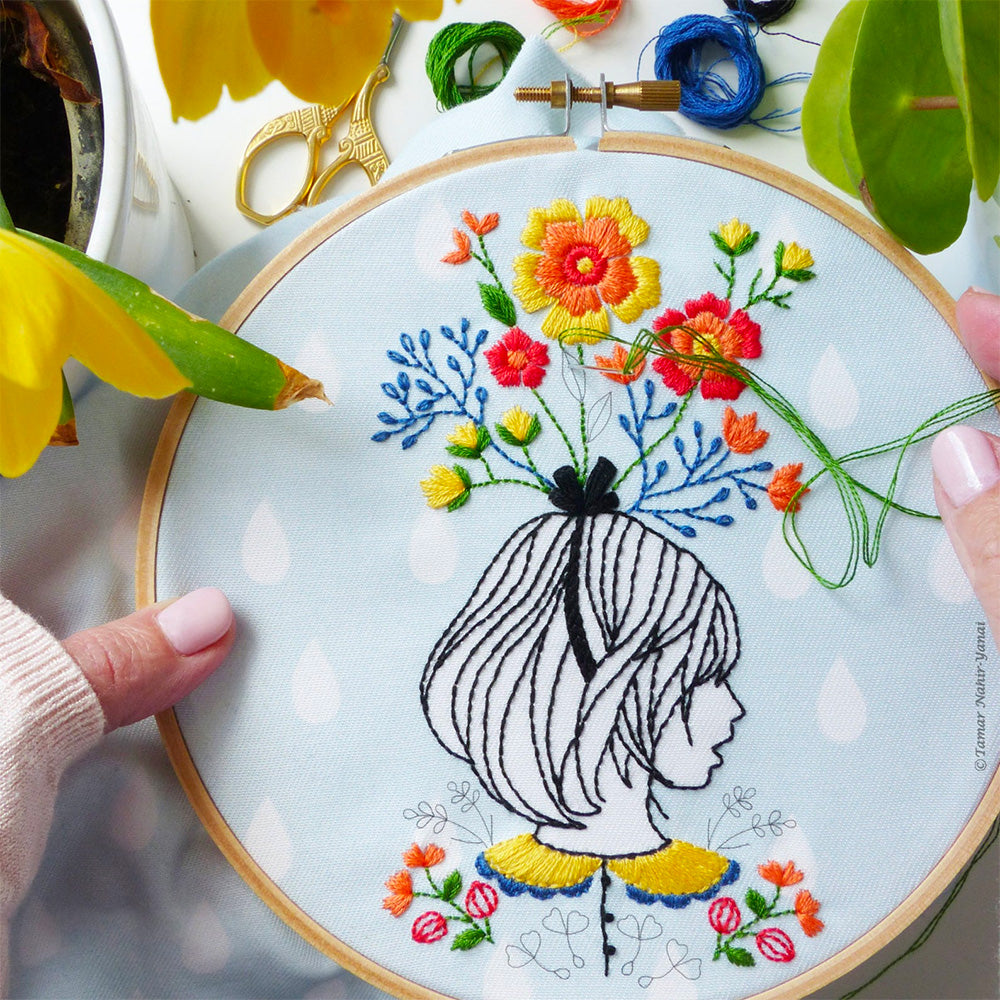 Download Floral Lady Hand Embroidery Kit Stitched Modern