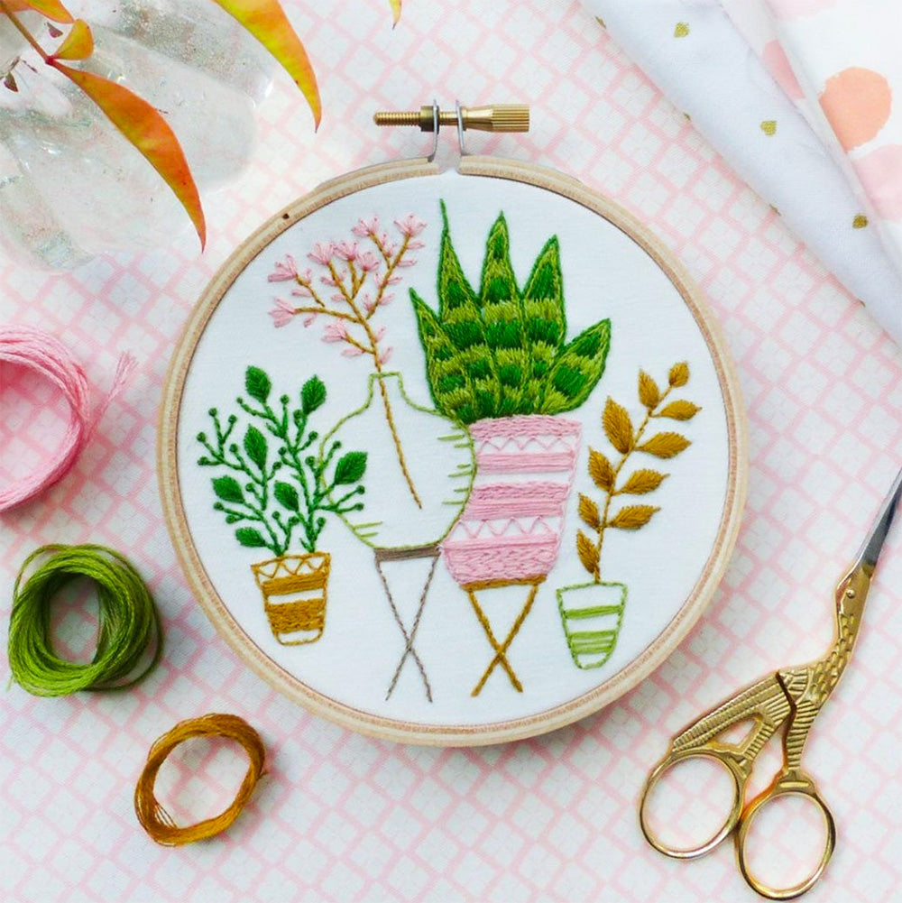 Redwork Vase Mini Hoop Hand Embroidery Kit - Stitched Modern