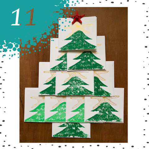 Handprinted Christmas Starfish Tree Topper Card.