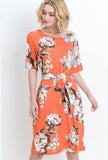 Orange Floral Midi Dress