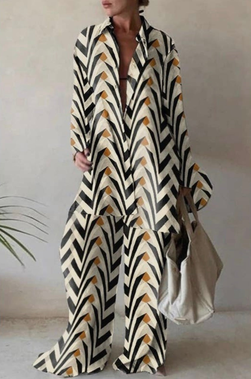 Chevron Print Oversized Pants Set