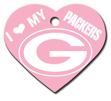 Green Bay Packers Pink Heart Dog ID Tag 