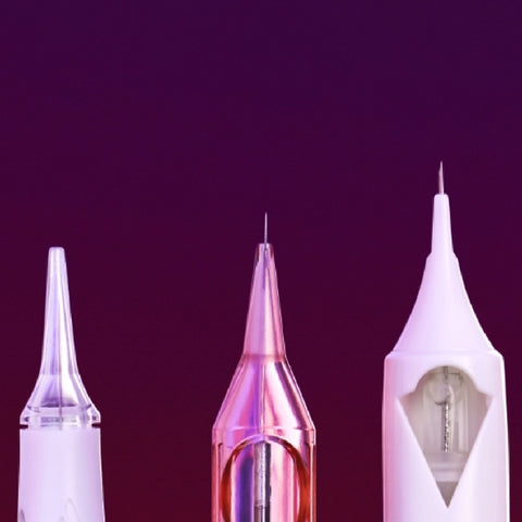 Three PMU cartridge needles with needle tips sticking out