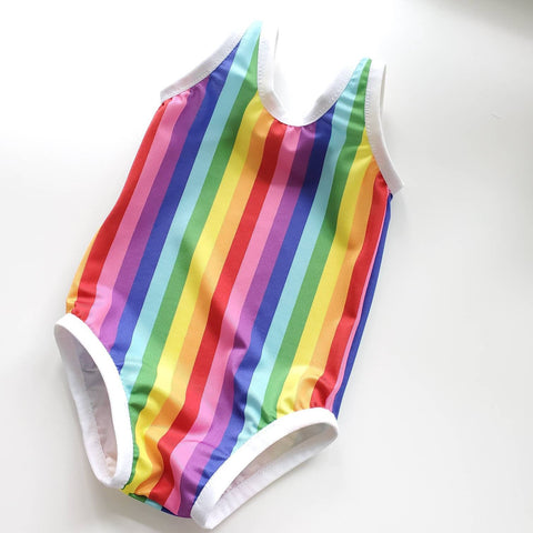 rainbow stripe kids baby swimsuit for littles baby gift