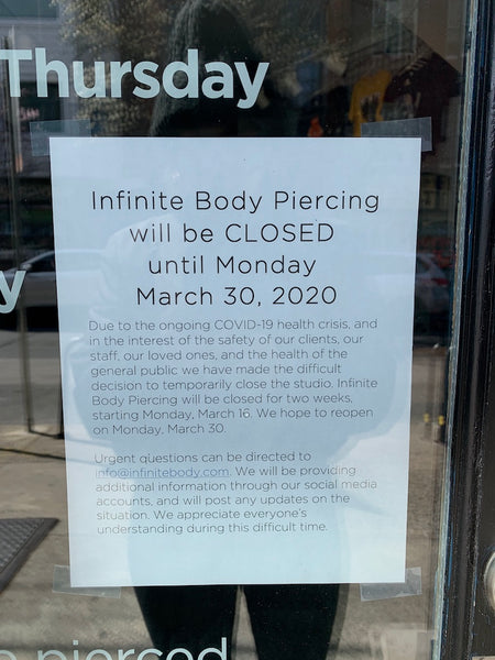 Infinite Body Piercing: COVID-19 closure announcement