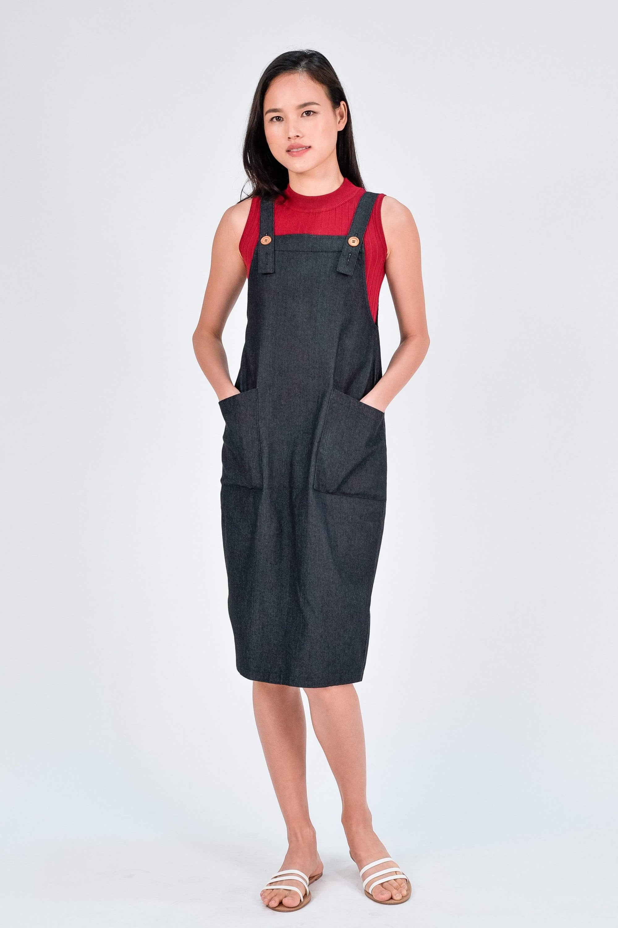 black denim dungarees dress