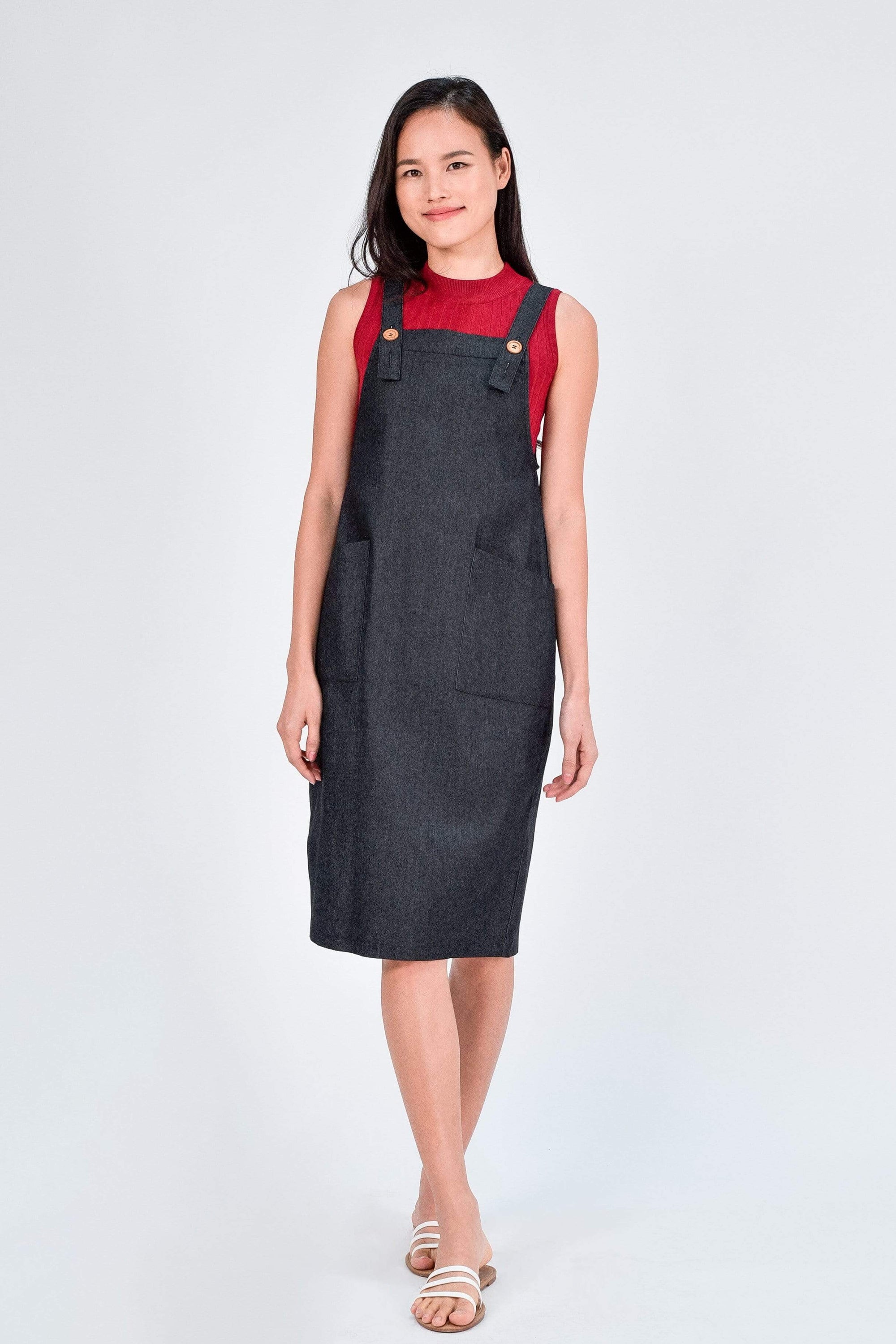 black denim dungarees dress