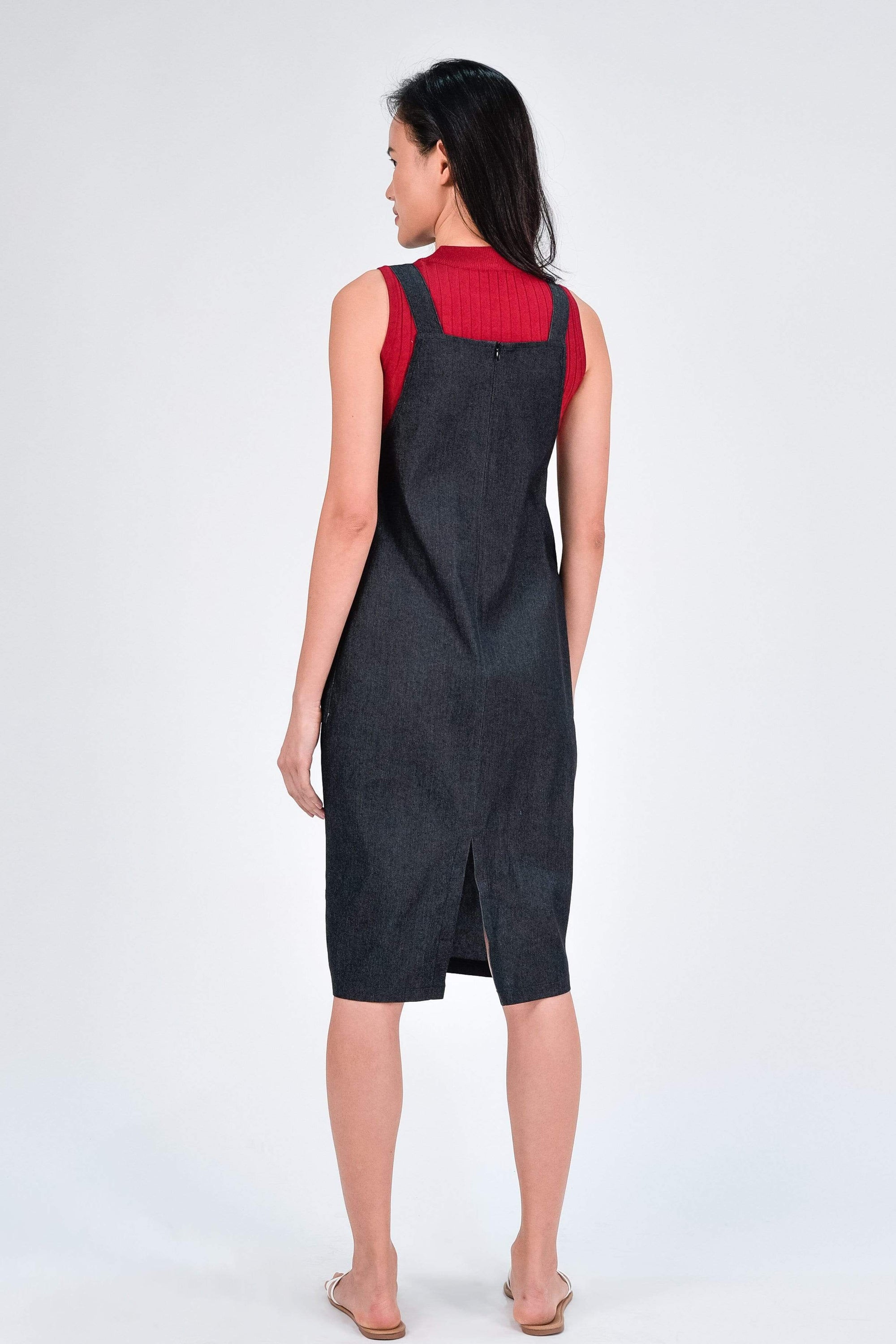 black denim dungarees dress