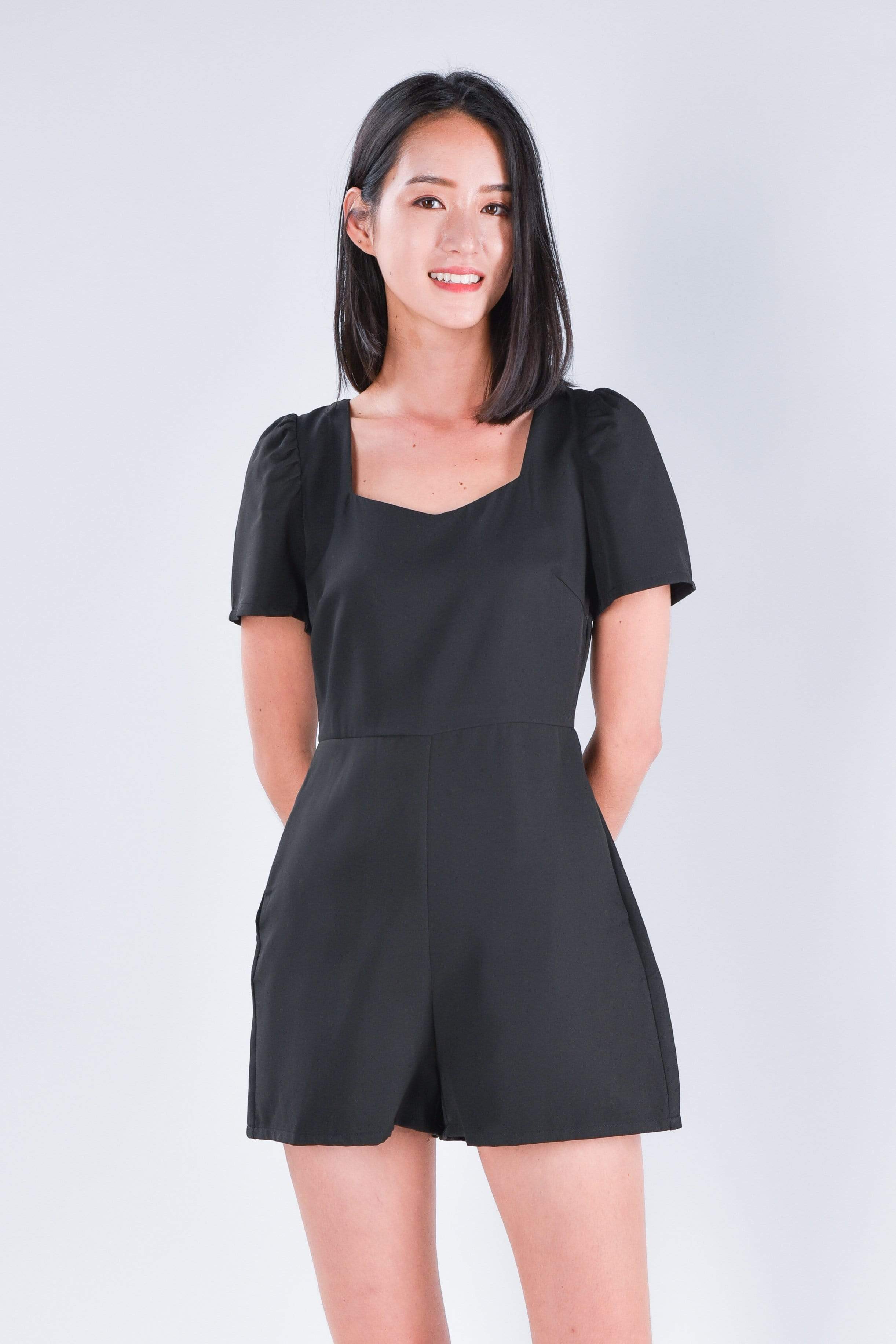 CLAUDIA SLEEVED ROMPER IN BLACK – All Would Envy