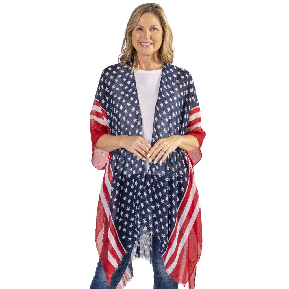 Theflagshirt Kimono Cape-American Flag with Dark Piping (USAFLAG)