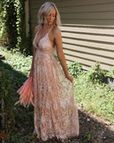 The Rose Gold + Glitter Lace V-Neck Maxi Dress - The Lace Cactus