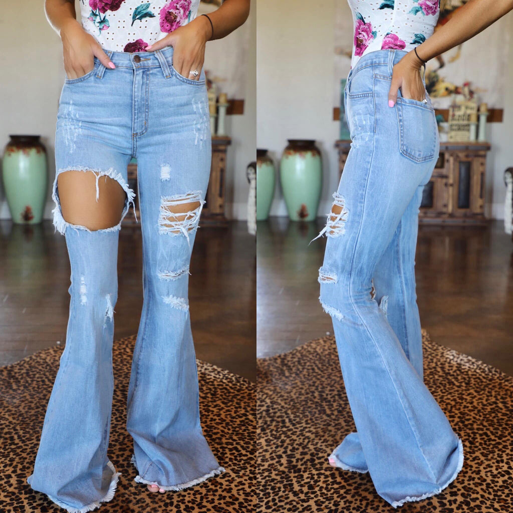 destroyed bell bottom jeans