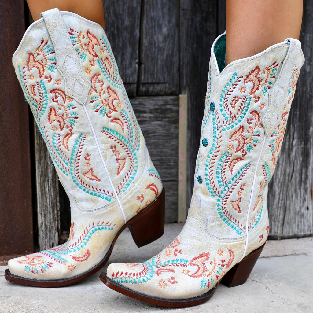 Corral Turquoise + Embroidered With Studs Boots | The Lace Cactus