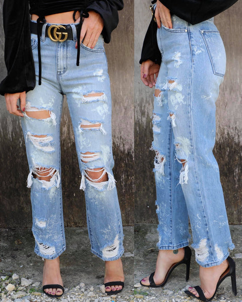 Stillwater Straight Leg Distressed Jeans | The Lace Cactus