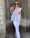 Neon Pink + Blue Striped Ruffle Top - The Lace Cactus