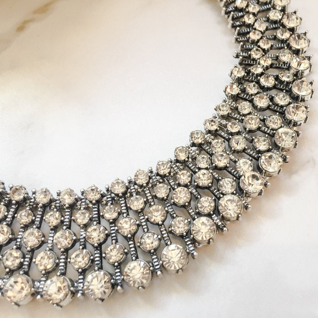 KIARA Silver Rhinestone Statement Necklace | Jewels by House of Aria