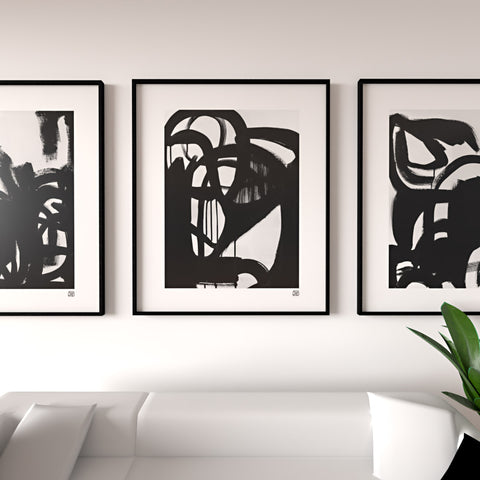 3 art prints in black and white