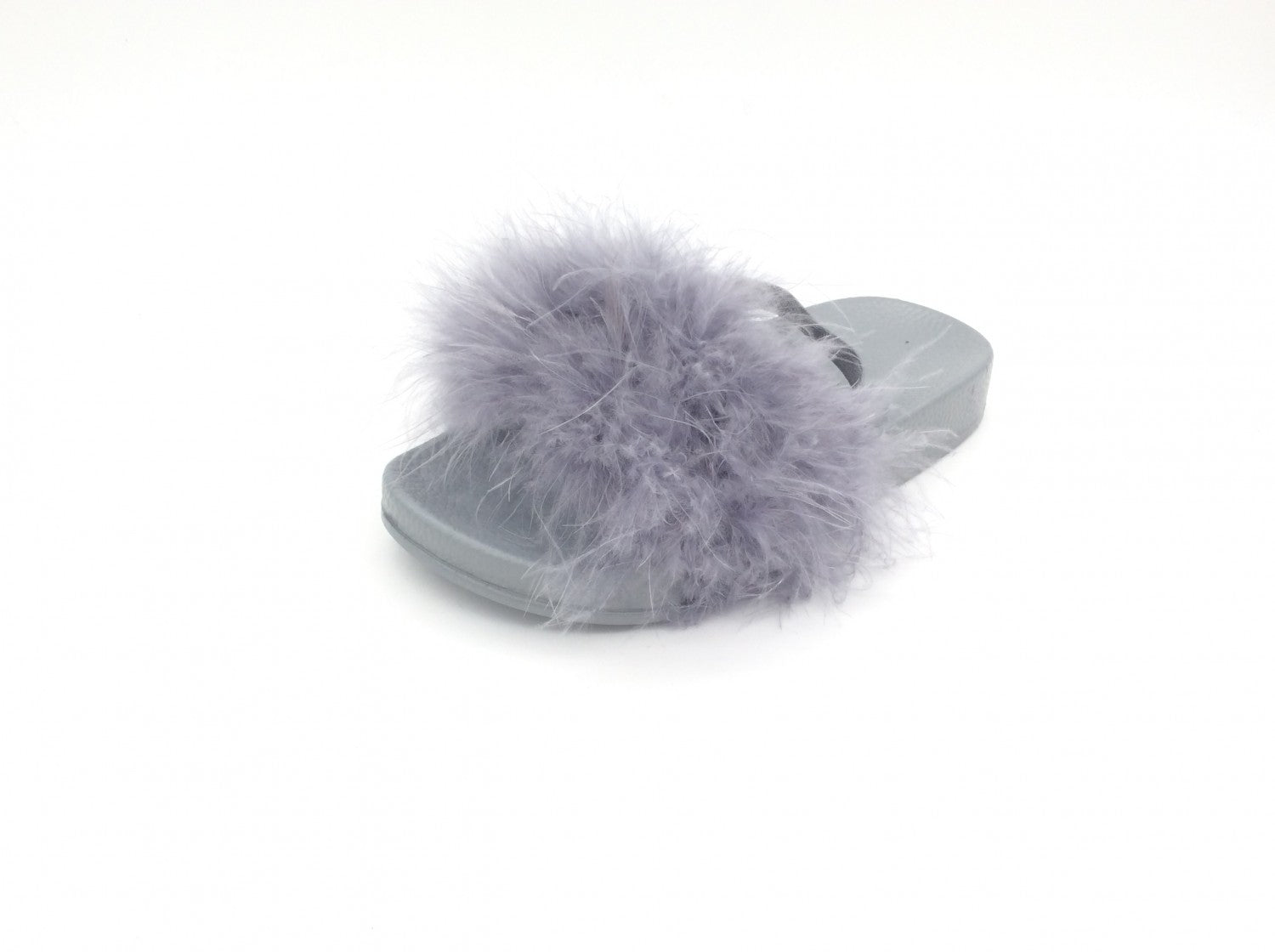 Grey Fluffy Sliders – Nichyluxe Kids