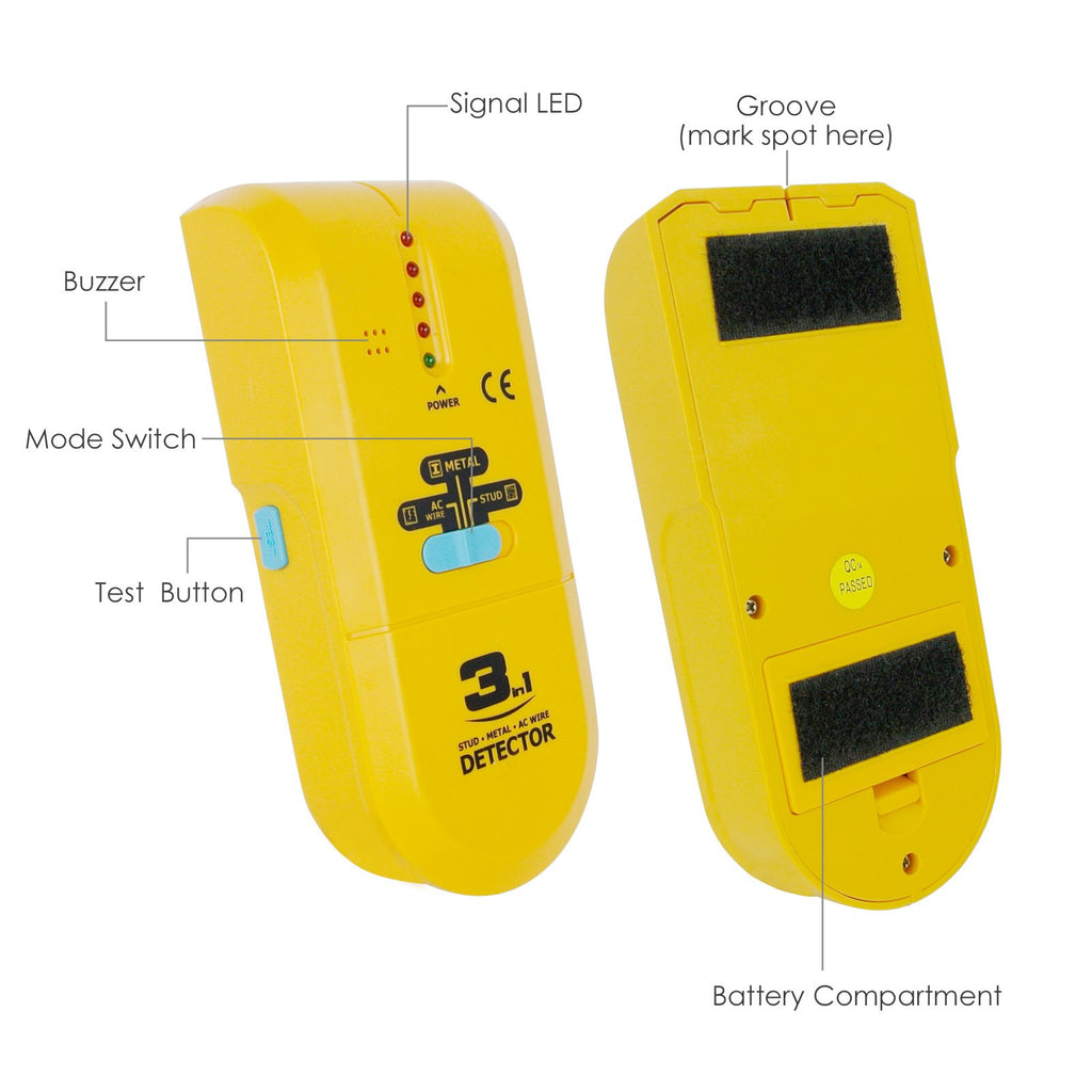 E04 022 3 In 1 Stud Metal Ac Wire Detector Handheld Wall Wood Metallic Pipe Voltage Live Scanner Finder Tracker