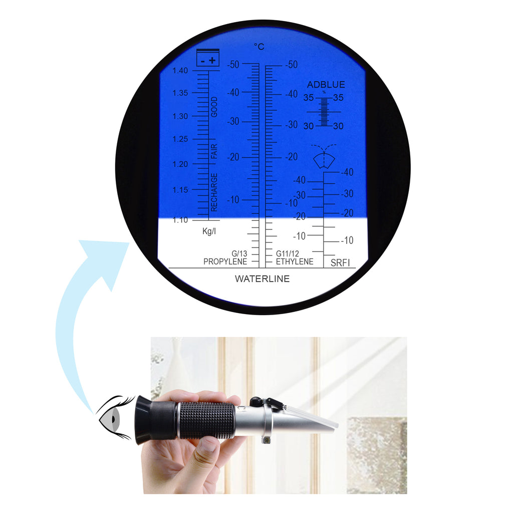 REA-503ABATC 6-in-1 Automotive Car Refractometer ATC for Adblue/ Antifreeze/ Battery Acid/ Windshield Fluid, Propylene Ethylene Glycol Cleaning Coolant Charge Specific Gravity Density Condition