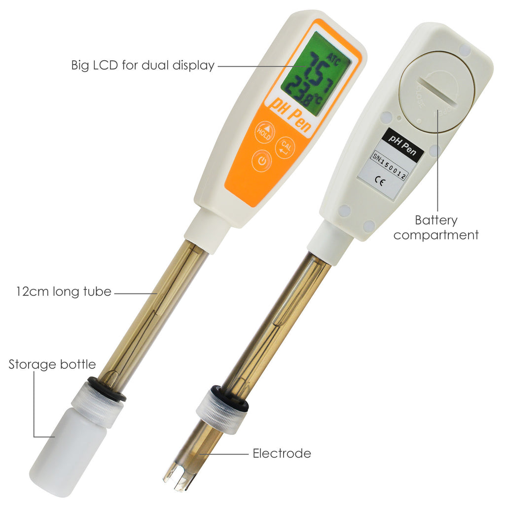 PH869-2 Pen type 12cm Probe pH Temperature Digital Meter 14.00 pH Pool