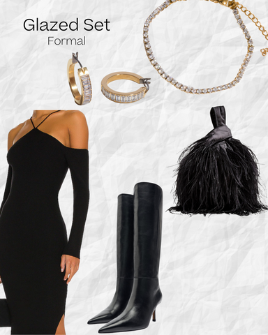 2022 formal holiday party outfit inspiration with titanium hypoallergenic jewelry