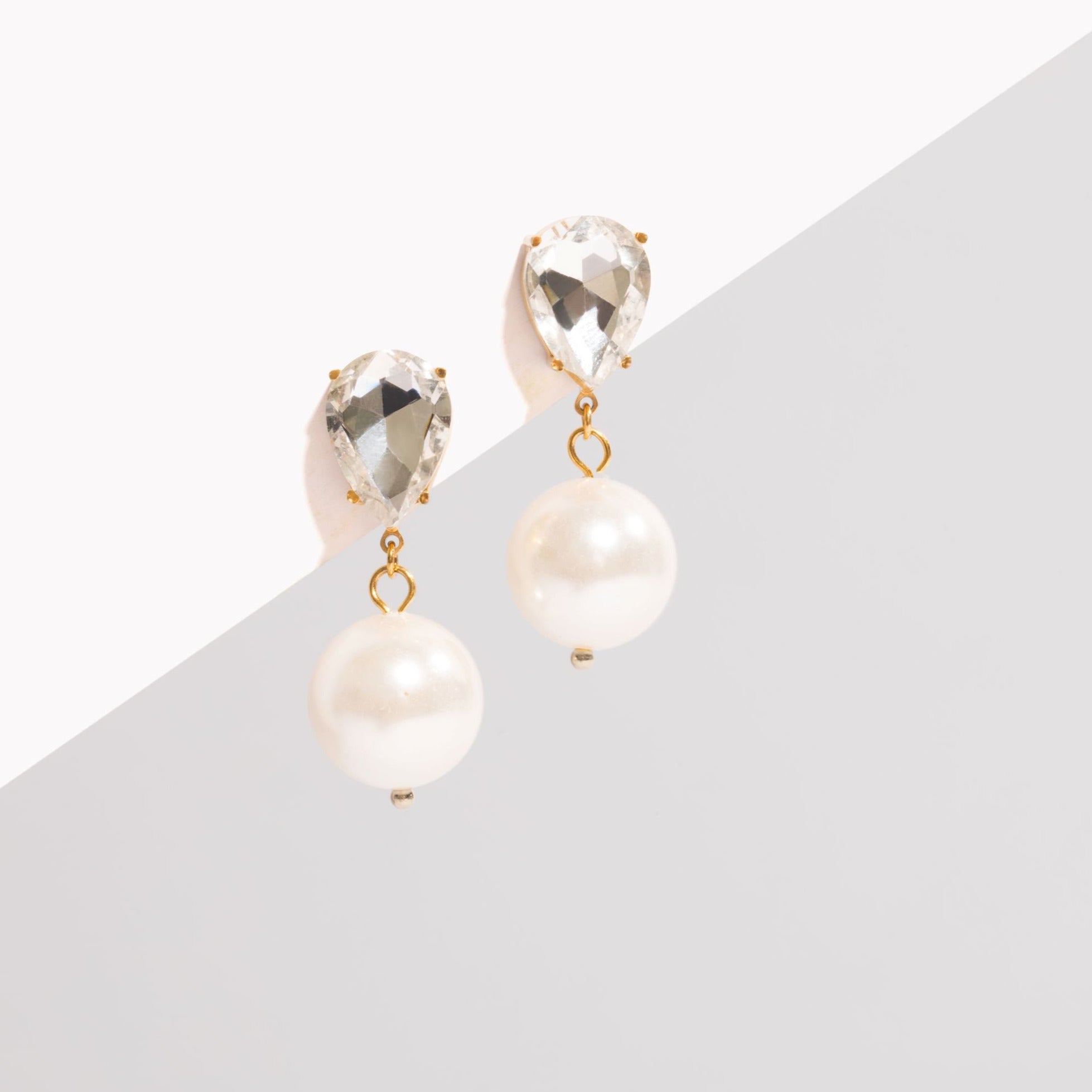 Hypoallergenic Crystal and Drop Pearl Statement Stud Earrings