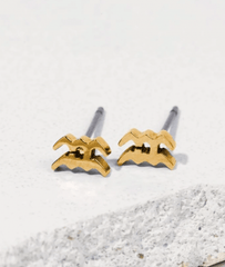 small aquarius zodiac sign stud earrings, two little gold water waves for the zodiac sign of aquarius 