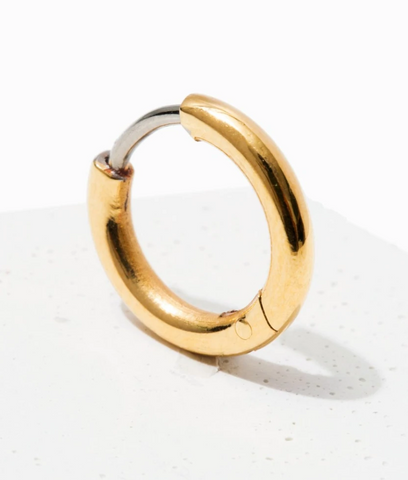 small endless gold huggie hoop earrings made for those with sensitive ears