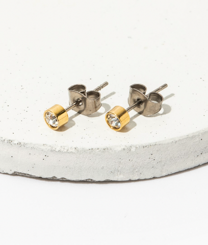 tiny bezel set hypoallergenic stud earrings for sensitive ears