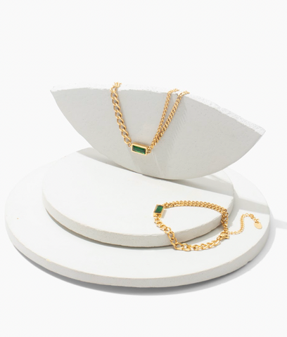 emerald green hypoallergenic necklace and bracelet set 