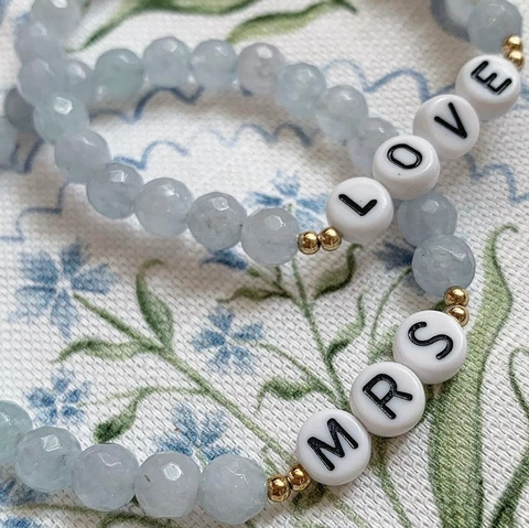 customized blue beaded bracelet for bride, gifts for bride and bridal party 