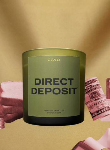 cavo candles direct deposit, matcha jasmine and lemongrass scented candle