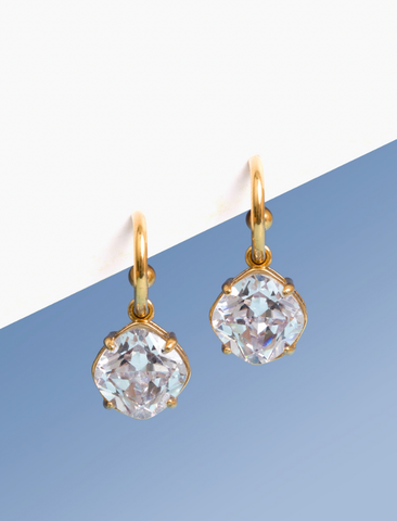 gold bridal hoop earrings with hanging crystal hoop charm 