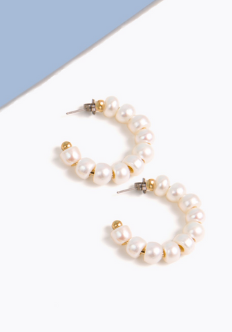 gold hypoallergenic pearl hoop wedding earrings for bridal party