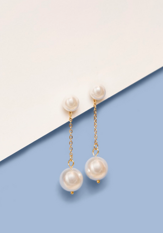 hypoallergenic pearl wedding drop earrings with a gold titanium chain 