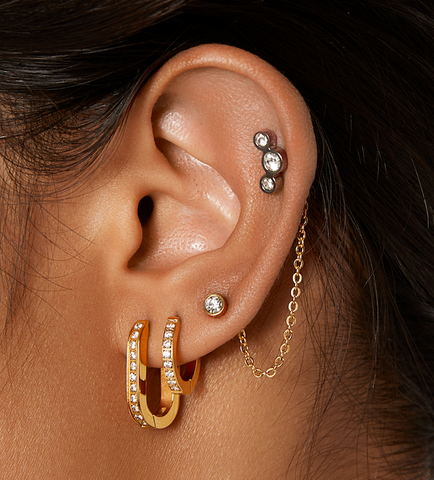 pave gold hoop earrings with titanium gold earrings