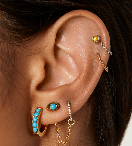 turquoise hoop ear stack 