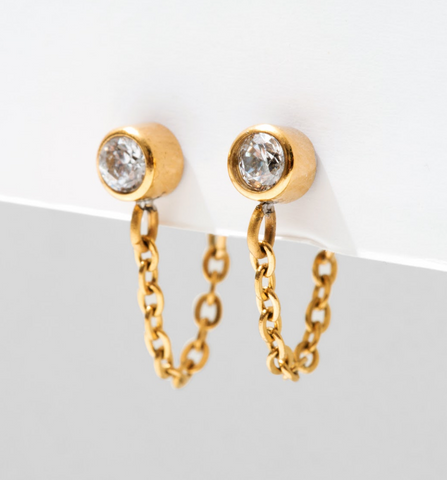hypoallergenic stud earrings with titanium hanging chain 