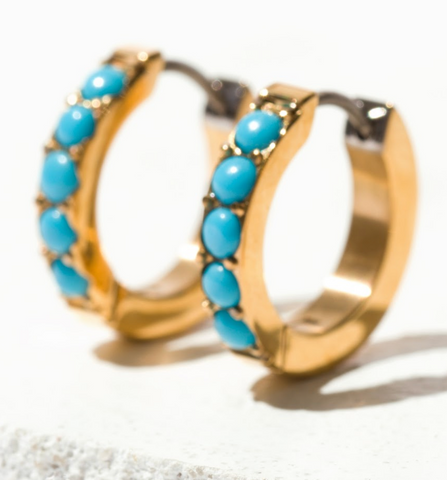 turquoise gold titanium hoop earrings 